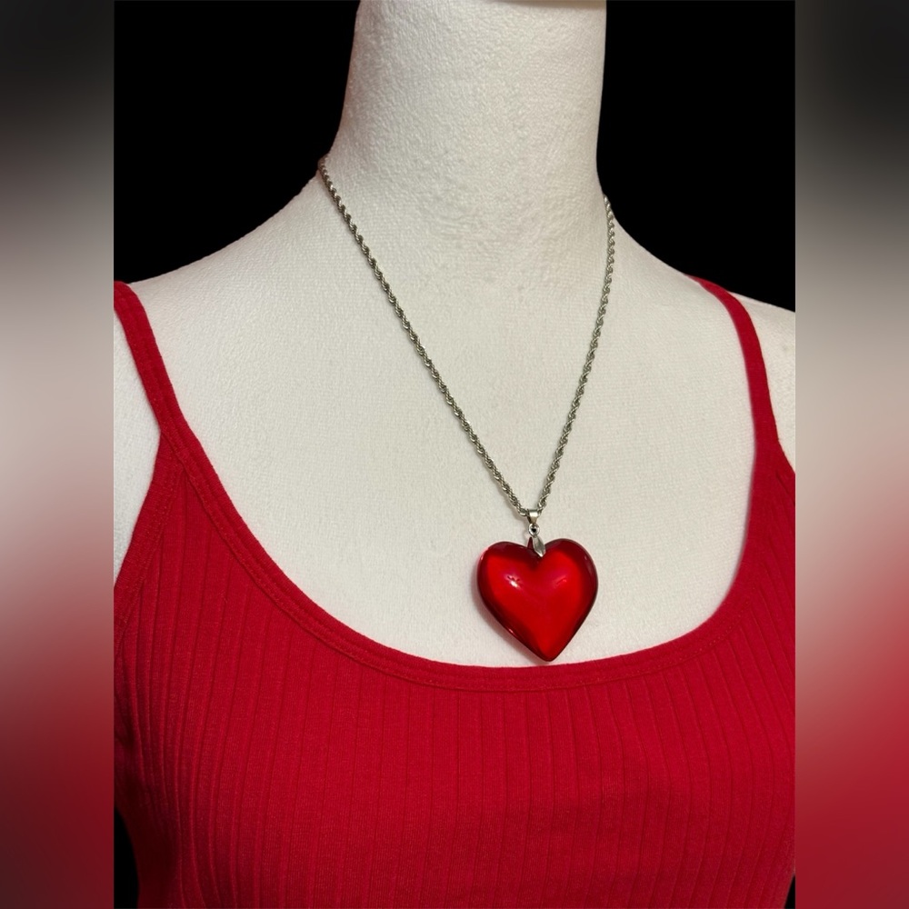 Large Red Glass Heart Pendant Necklace
Big Red Crystal Glass Heart Charm Pendant